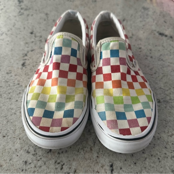 Vans Shoes - Vans Slip-On Sneakers Women’s 6.5 Rainbow Checkerboard Classic Skate Shoes